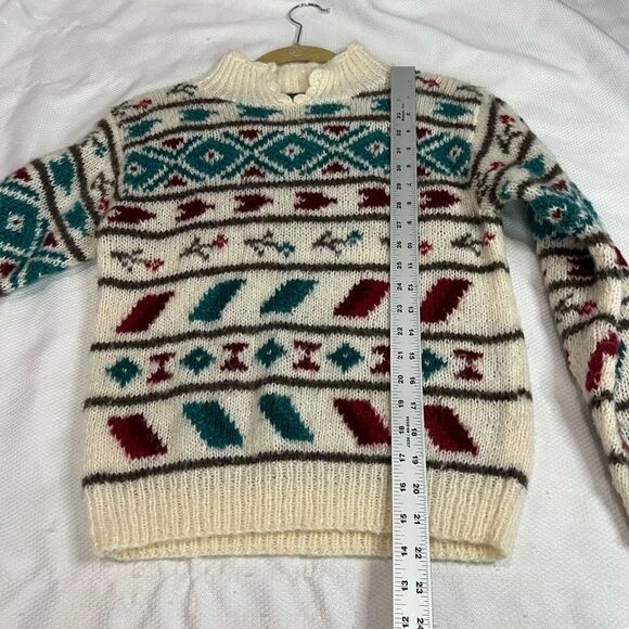 Vintage Southwest Pattern Floral Mock Neck Collar Sweater - Picture 3 of 6